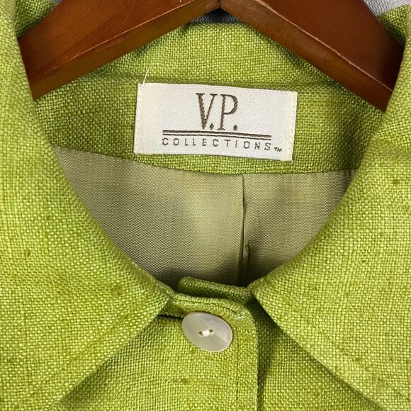 Vintage V.P. Collections Blazer Jacket Women's S Brat Green Silk Jackie O Retro - Picture 2 of 7